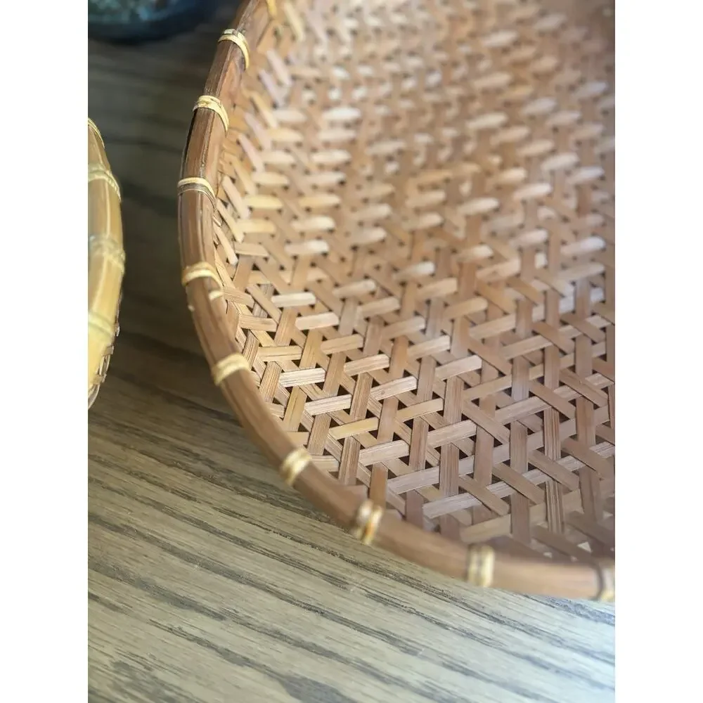 Vintage Wicker Winnowing Baskets Set Of 2 Baskets Woven Bamboo